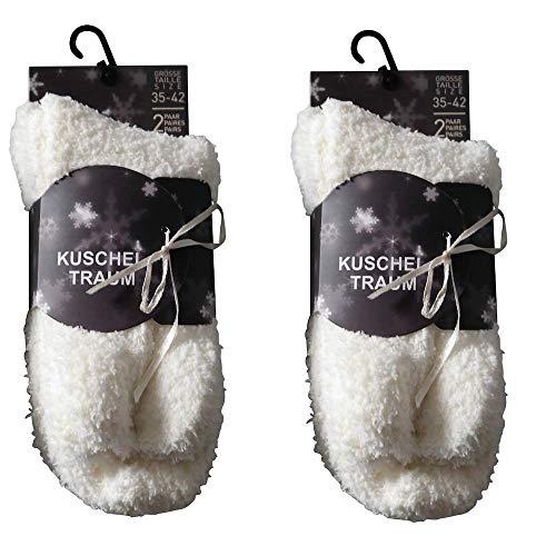 4 Paar Kuschelsocken 35-42 Uni Bettsocken Damen Kuschel Socken Haussocken (4x Weiß) von Sockswear