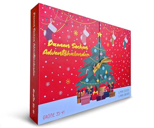 Sockswear ® | Adventskalender als Geschenk | 12 Paar Socken Für Damen | 24 Türchen Zum Aufklappen Mit Füßlingen + Langen Socken | Größe 35-41 von Sockswear