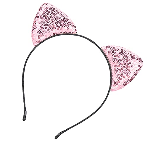 1 Stück Katzenohren-Stirnband, Kreativität, Katzenohren, Party-Pailletten-Stirnband, Niedliche Halloween-Kostüme, Haarband, Feiertagsparty-Teile, Stirnband-Zubehörteil(Rosa) Frisieren und Rasieren von Socobeta