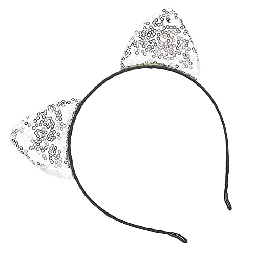1 Stück Katzenohren-Stirnband, Kreativität, Katzenohren, Party-Pailletten-Stirnband, Niedliche Halloween-Kostüme, Haarband, Feiertagsparty-Teile, Stirnband-Zubehörteil(Silber) Frisieren und Rasieren von Socobeta