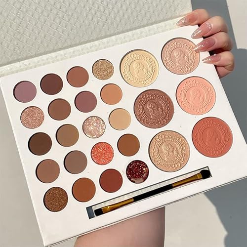 Lidschatten-Palette, 26 Farben, Matt, Glänzend, Metall-Lidschatten, Highlighter, Puder, Rouge, Bronzer, Band, Make-up-Pinsel von Socobeta