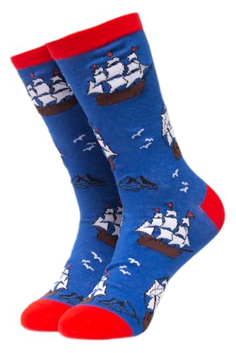 Soctopus Neuheit Fisch Socken | Herren Und Damen Lustig Baumwolle Socken | Verrückt Witzig Crew Geschenk Socken (43-46, Großsegler (Blau)) von Soctopus