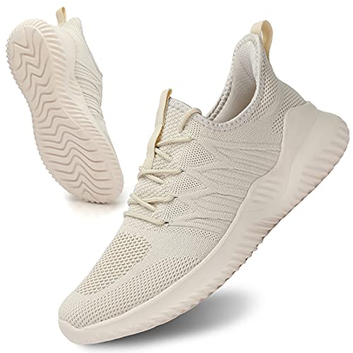 Socviis Herren-Laufschuhe zum Reinschlüpfen, leicht, atmungsaktiv, Netzstoff, Tennisschuhe, beige, 43 EU von Socviis