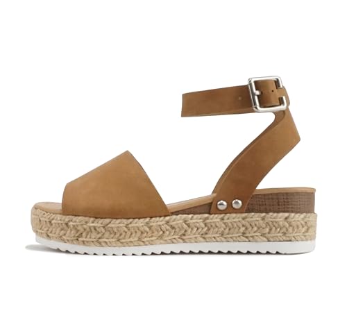 SODA Clip Damen Casual Espadrilles Trim Flatform Nieten Keilabsatz, Hellbraun, 27.5 EU SODA Clip Damen Casual Espadrilles Trim Flatform Nieten Keilabsatz, Hellbraun, 27.5 EU von Soda