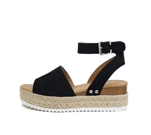 SODA Espadrilles mit offenem Zehenbereich, Knöchelriemen, für Damen, Schwarz (schwarz), 39 EU von Soda