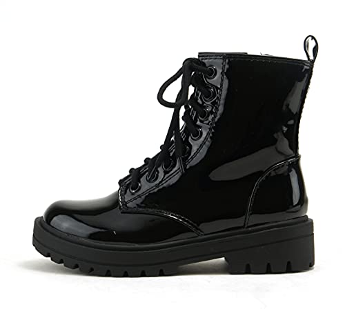 Soda Feste Stiefelette mit Stollensohle, Schnürschuh mit seitlichem Reißverschluss, Schwarz Lack, 36 EU von Soda