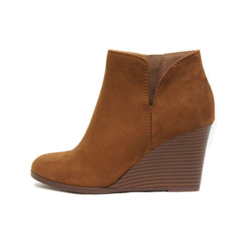 Soda Ability - Mid Ankle Bootie w/Split Shaft and Zipper Stacked Wedge Heel, Braun (cognac), 39 EU von Soda