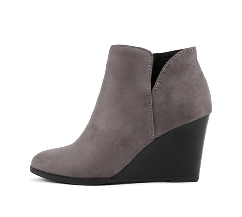 Soda Ability – Stiefelette mit geteiltem Schaft und Reißverschluss, gestapelter Keilabsatz, Charcoal Imsu, 35.5 EU von Soda