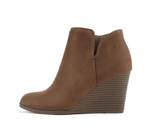 Soda Ability – Stiefelette mit geteiltem Schaft und Reißverschluss, gestapelter Keilabsatz, Cognac Imsu, 41 EU von Soda
