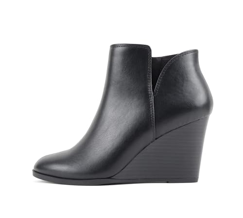 Soda Ability Stiefelette mit geteiltem Schaft und Reißverschluss, gestapelter Keilabsatz, Schwarz (Black Pu), 38.5 EU von Soda