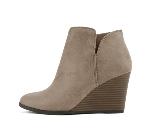 Soda Ability – Stiefelette mit geteiltem Schaft und Reißverschluss, gestapelter Keilabsatz, W-taupe Imsu, 38.5 EU von Soda