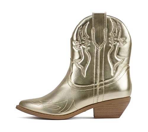 Soda Damen Cowgirl Cowboy Western genähte Stiefeletten spitze Zehen kurze Booties Rigging-S, Lt-Gold Metallic, 36 EU von Soda