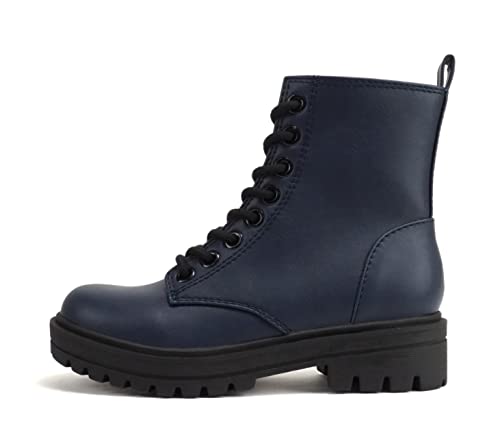 Soda Fest – Stiefelette mit Stollensohle, zum Schnüren mit seitlichem Reißverschluss, Marineblau PU, 41 EU von Soda