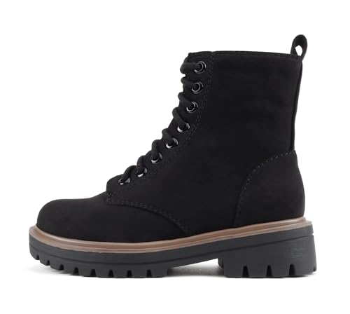 Soda Feste Stiefelette mit Stollensohle, Schnürschuh mit seitlichem Reißverschluss, Black Imsu/Tan Welt, 41 EU von Soda