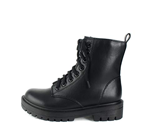 Soda Feste Stiefelette mit Stollensohle, Schnürschuh mit seitlichem Reißverschluss, Schwarz, 37.5 EU von Soda