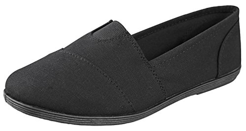 Soda Flache Damen-Schuhe, Leinen, Leinen, Slipper, Loafers, Memory-Schaum, Gel-Einlegesohlen, OBJI-S, Schwarz (Schwarz), 38 EU von Soda