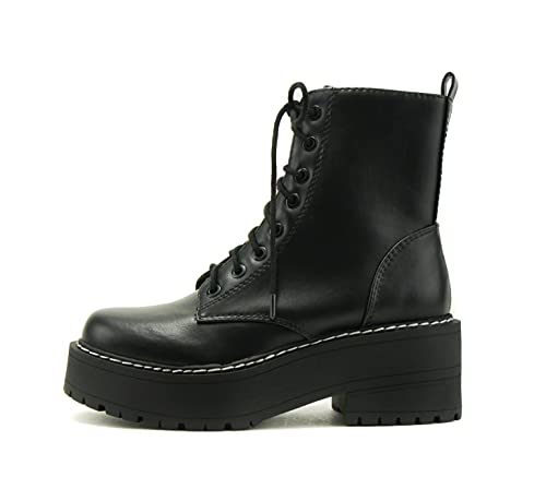 Soda Fling Damen-Stiefelette mit dicker Sohle, zum Schnüren, modisch, mit seitlichem Reißverschluss, Schwarz (Black Pu), 38 EU von Soda