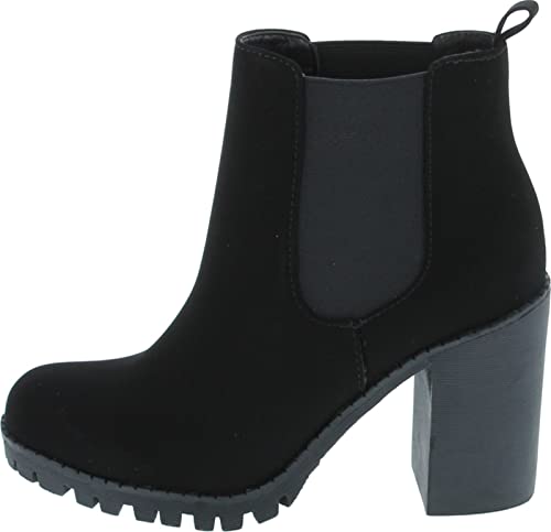 Soda Handschuh – Stiefelette mit Stollensohle, elastischer Gore und klobigem Absatz, Schwarz Nubuk, 37.5 EU Weit von Soda