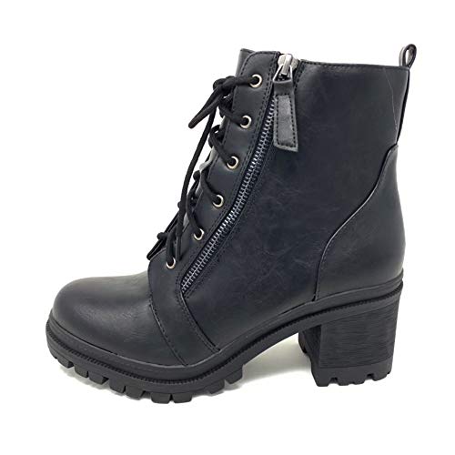 Soda Indiana Damen-Stiefeletten aus Kunstleder, Schnürung, hoher Absatz, Schwarz (Black Pu), 38.5 EU von Soda