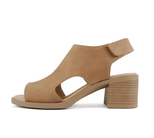 Soda Lovely ~ Damen-Sandalen mit niedrigem Absatz, Peep-Toe, Slingback, niedriger Absatz, Hellbraunes Nubuk, 35.5 EU von Soda