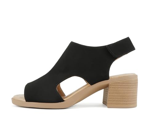 Soda Lovely ~ Damen-Sandalen mit niedrigem Absatz, Peep-Toe, Slingback, niedriger Absatz, Schwarz Nubuk, 42 EU von Soda