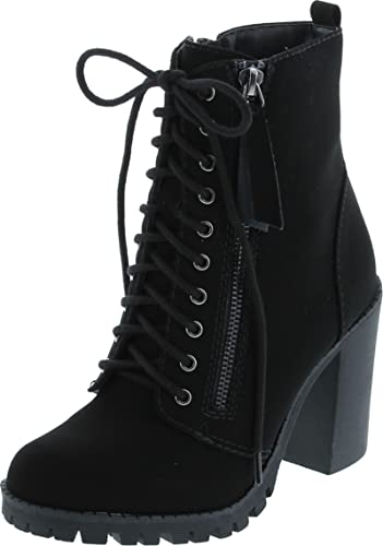 Soda Malia Boots Damen Braun Niedrige Kunstleder Chunky Heel Ankle Booties, Schwarzes Nubuck*, 43 EU von Soda
