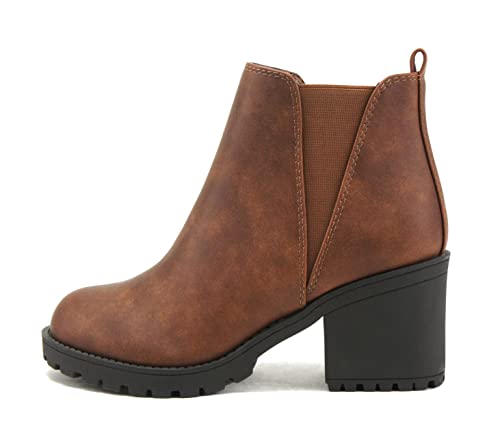 Soda Originami ~ modische Stiefelette mit doppeltem elastischem Gore für Damen mit mittelhohem Absatz, L-braun, 43 EU von Soda