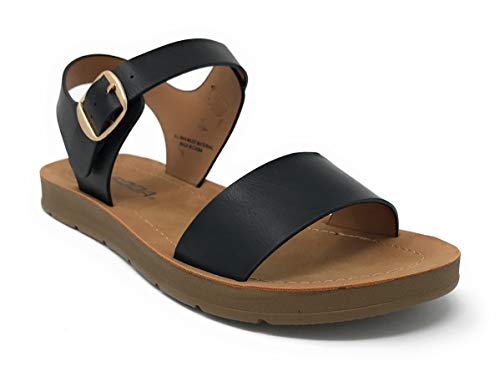 Soda PLENTY ~ Damen Riemchen Knöchel Wrap Schnalle Mode Flache Sandalen, Schwarz Jd, 39 EU von Soda