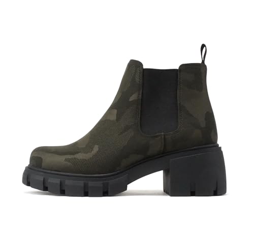 Soda Pioneer ~ Damen-Stiefelette mit Stollensohle, mittelhoher Absatz, Chelsea, modisch, mit doppeltem elastischem Gore, Camouflage Grün, 40.5 EU von Soda