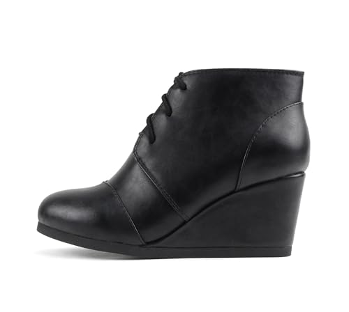 Soda "REX" ~ Damen-Stiefelette mit abgerundeter Zehenpartie, niedriger Keilabsatz, Schwarz (Black Pu), 38.5 EU von Soda
