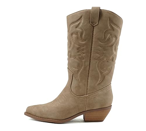 Soda Reno Westernstiefel für Damen, Cowboystiefel, spitzer Zehenbereich, kniehoch, zum Hineinschlüpfen, Lt-taupe Nubuk, 38.5 EU von Soda