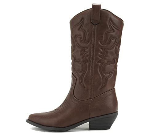 Soda Reno Damen Western-Cowboy-Stiefel mit spitzem Zehenbereich, kniehoch, Dunkelbraunes Polyurethan, 36 EU von Soda