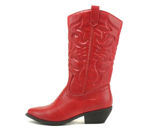 Soda Reno Westernstiefel für Damen, Cowboystiefel, spitzer Zehenbereich, kniehoch, zum Hineinschlüpfen, Rot/Ausflug, einfarbig (Getaway Solids), 39 EU von Soda