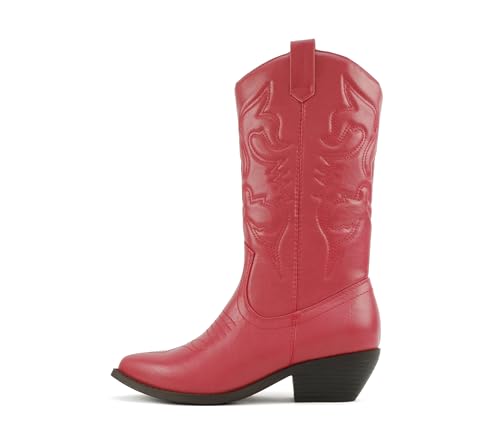 Soda Rider ~ Damen Western-Cowboystiefel mit spitzer Zehenpartie und seitlichem Reißverschluss, Rot PU, 36 EU Soda Rider ~ Damen Western-Cowboystiefel mit spitzer Zehenpartie und seitlichem Reißverschluss, Rot PU, 36 EU von Soda
