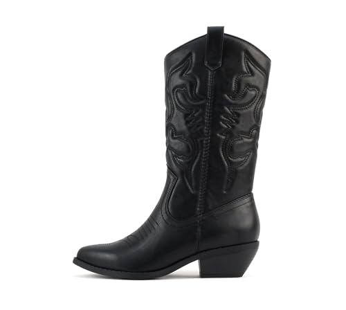 Soda Rider ~ Damen Western-Cowboystiefel mit spitzer Zehenpartie und seitlichem Reißverschluss, Schwarz (Black Pu), 42 EU von Soda