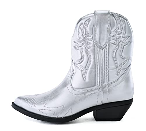 Soda Rigging ~ Damen Western Stitched Pointe Toe Low Heel Ankle Mid Shaft Boots, silber, 40 EU von Soda
