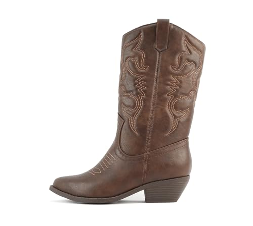 Soda "Rodeo" ~ kniehohe Western-Cowboystiefel für Damen mit genähten Details, spitzer Zehenpartie und niedrigem Blockabsatz, A-braun PU, 38 EU Soda "Rodeo" ~ kniehohe Western-Cowboystiefel für Damen mit genähten Details, spitzer Zehenpartie und niedrigem Blockabsatz, A-braun PU, 38 EU von Soda
