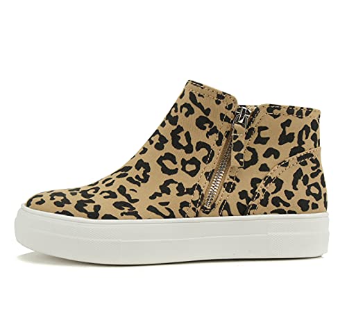 Soda Route Damen High Top Fashion Sneaker Schuhe mit gepolsterter Sohle & seitlichem Reißverschluss, L-Tan Bobcat, 37.5 EU von Soda