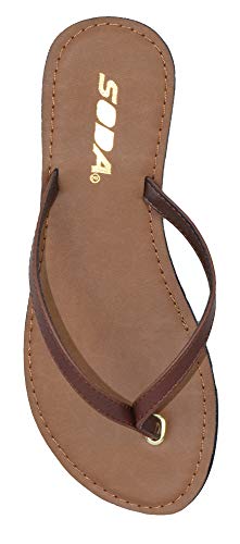 Soda Schuhe Damen Flip Flops Basic Einfarbig Sandalen Riemen Casual Strand Tangas FELER, Braun PU, 38.5 EU von Soda