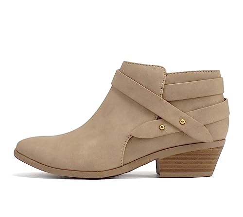 Soda Sweeten Damen-Stiefelette mit geschlossenem Zehenbereich, mehrere Riemen, Blockabsatz (breite Passform erhältlich), Beige Sweeten, 37.5 EU Weit von Soda