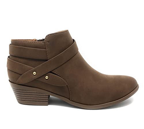 Soda Sweeten Damen-Stiefelette mit geschlossenem Zehenbereich, mehrere Riemen, Blockabsatz (breite Passform erhältlich), Brown Sweeten, 40.5 EU von Soda