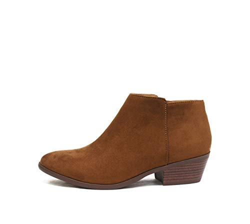 Soda Tasse – Western Inspired Bootie w/Zipper and Chucky Low Stacked Heels, Cognac, 37.5 EU von Soda