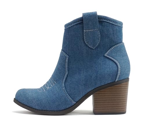 Soda "Teller" ~ Damen-Stiefelette mit spitzer Zehenpartie, niedriger Blockabsatz, Denim, 38 EU von Soda