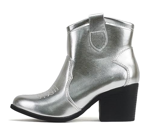 Soda "Teller" ~ Damen-Stiefelette mit spitzer Zehenpartie, niedriger Blockabsatz, silber, 40.5 EU von Soda