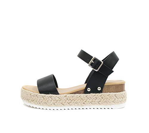 Soda Thema offene Zehenschnalle Knöchelriemen Espadrilles Flatform Keilabsatz Freizeit-Sandale, Schwarz, 41 EU von Soda
