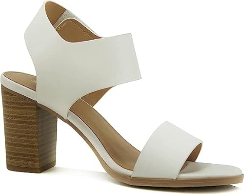 Soda Wait Damen-Sandalen mit offenem Zehenbereich, klobiger Blockabsatz, Knöchel, Velours-Riemen, Schuhe, Weiß-Pu, 40 EU von Soda