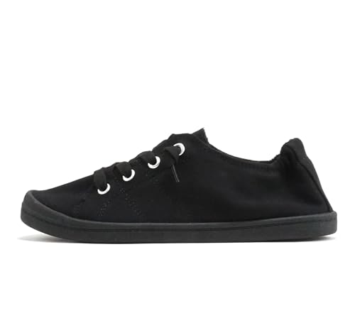 Soda flache Damenschuhe aus Leinen, zum Reinschlüpfen, Sneakers, Schnürschuhe, weiße Sohle, Zig-S, Schwarz (Schwarz), 38.5 EU von Soda