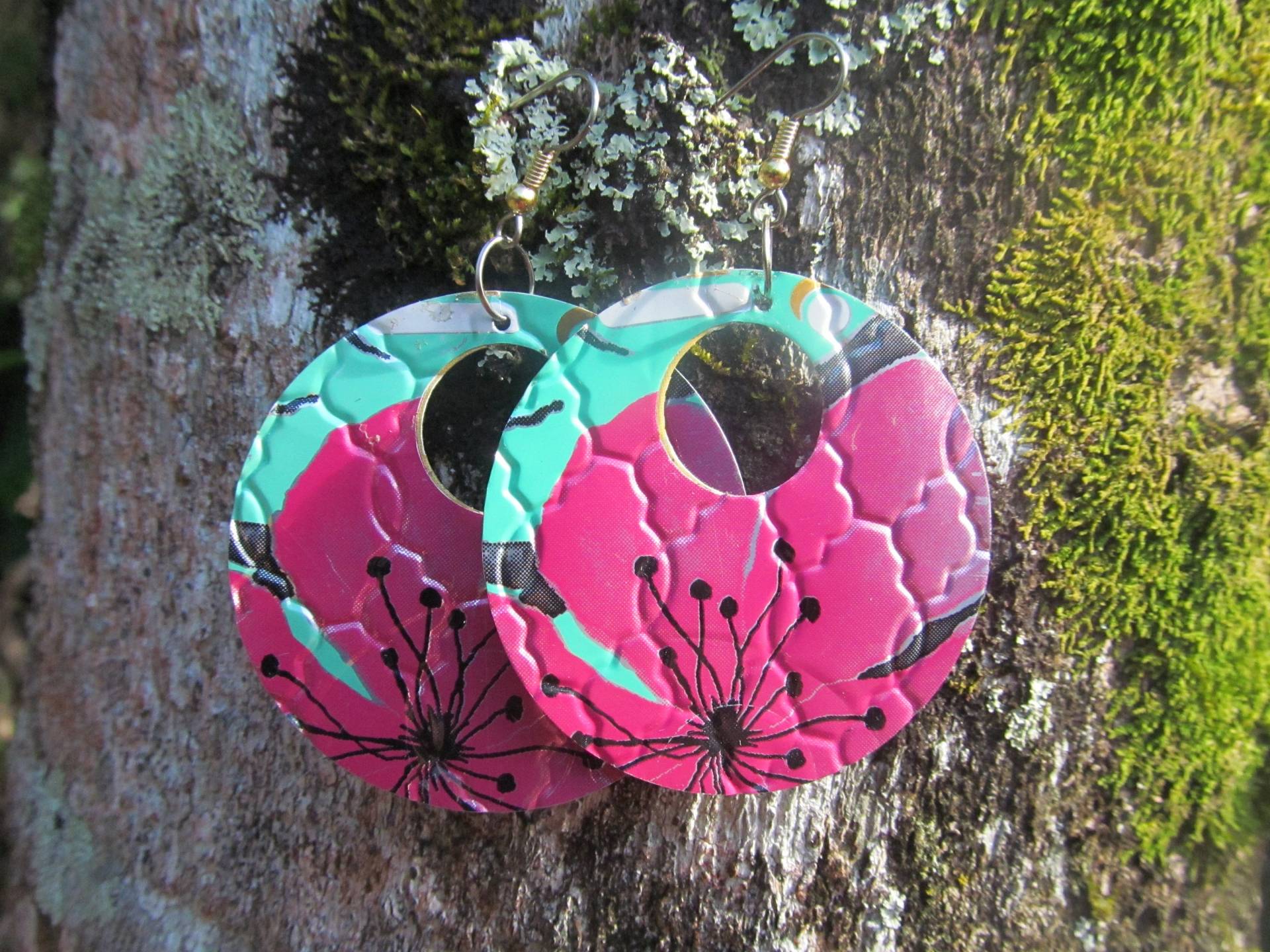 Pinke Blumen Creolen Schmuck Aus Recycelten Aluminium Dosen von Soda2Art