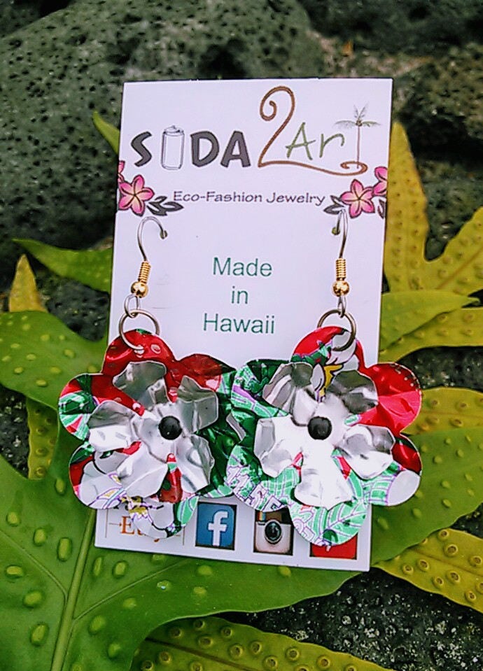 Rot & Silber Blumen Ohrringe Upcycled Schmuckdose von Soda2Art