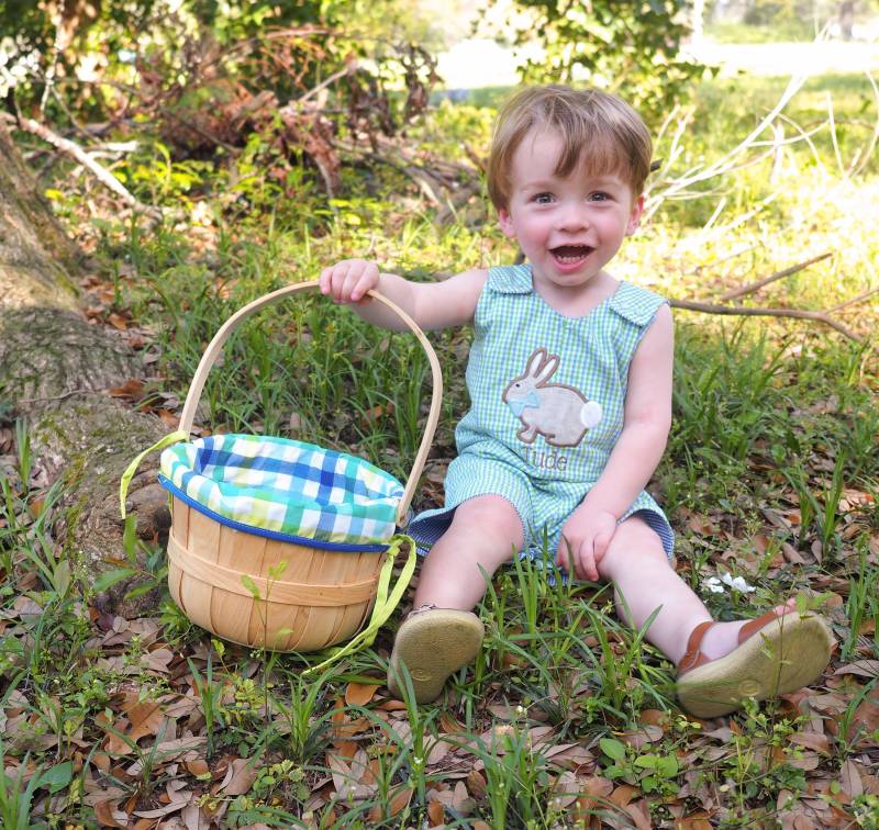 Jungen Gingham Ostern Strampler - Kleiner Junge Osterhase Applikation Mit Monogramm Name Personalisierter Blau Grüner Vichykaro Shortall Leinen von SodaCitySewing